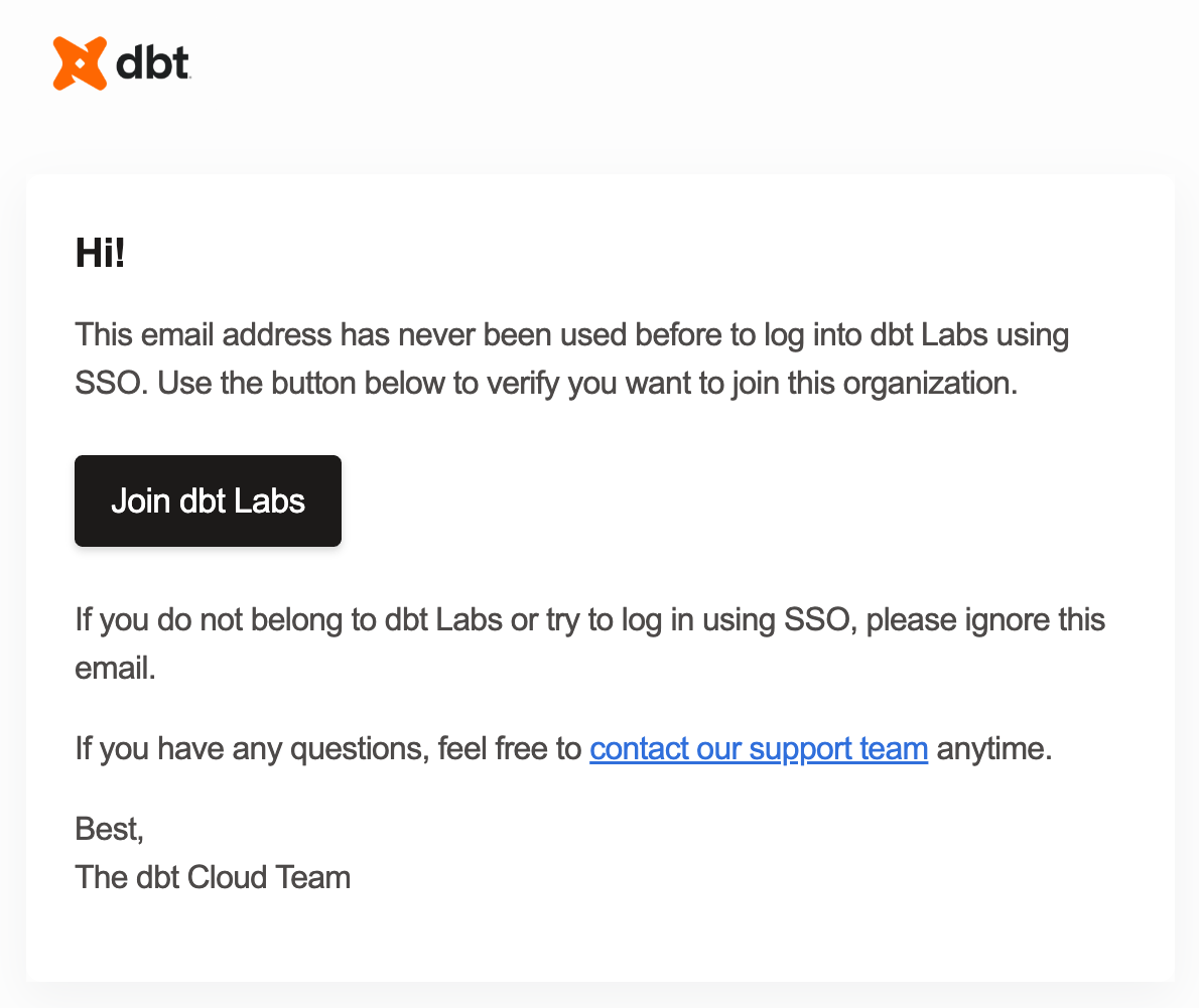 The email the user receives on first SSO login.